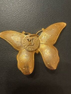 Louis Vuitton reworked Gold Tone Butterfly brooch with LV Medallion